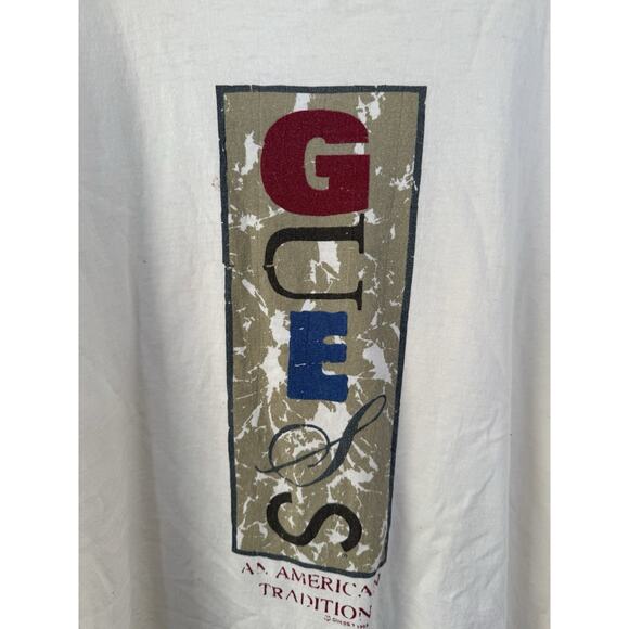 Vintage 90s GUESS Jeans USA Graphic T Shirt White Streetwear Tee Large - Picture 2 of 7
